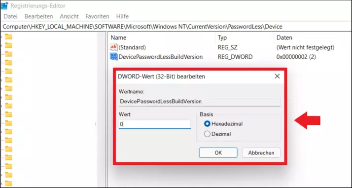 Einstellungen im Windows-Registrierungseditor